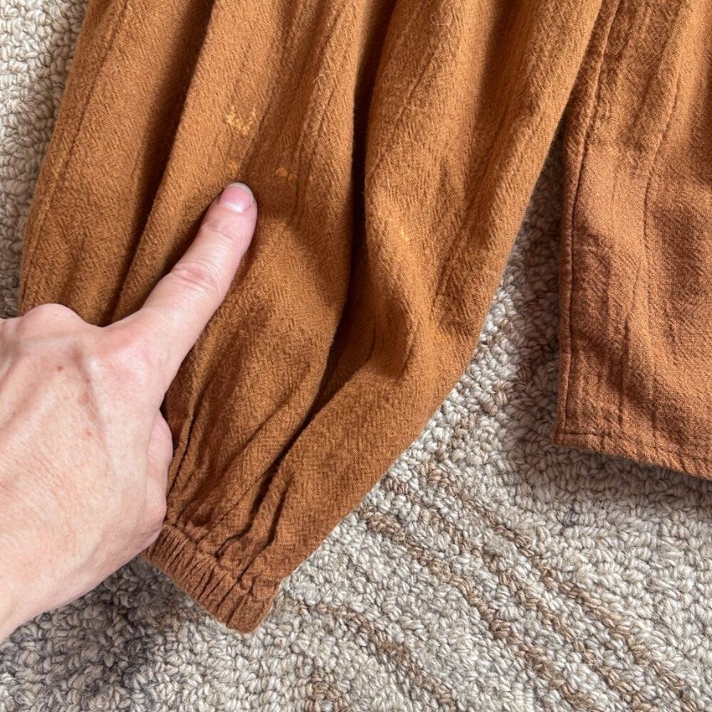 Brown Embroidered Lace Yoke Peasant Blouse Cotton Boho Folk Anthropology women L - Picture 16 of 16